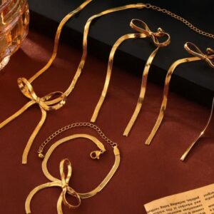 Gift hamper Elegant Bowknot Pendant Snake Chain Necklace Bracelet Set