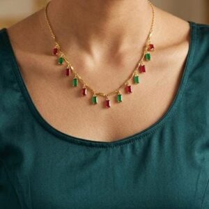 Ruby Emerald Tassel Necklace